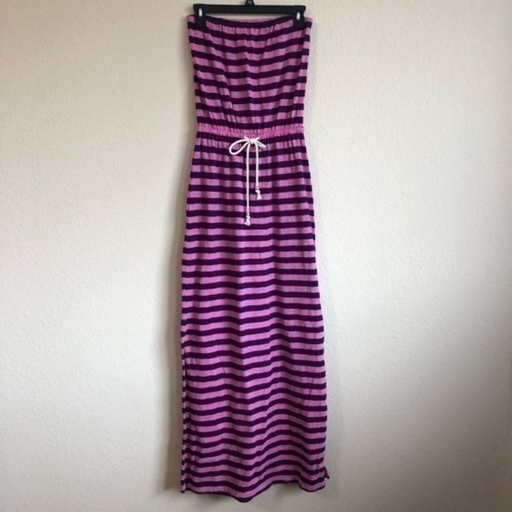 Gap Strapless Dress Pink Navy Striped Tie Retro